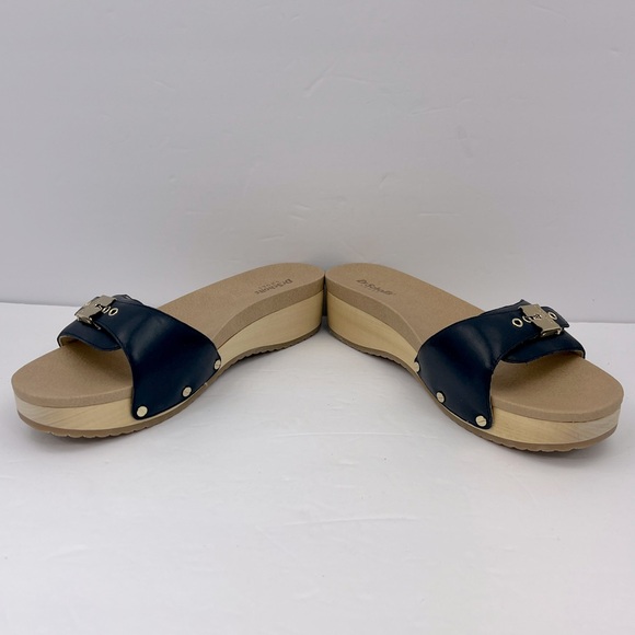 Dr Scholl’s SHOES, NAVY BLUE LEATHER TOP, ADJUSTABLE TOP STRAP, WOODEN SOLE, 9M - Picture 6 of 16